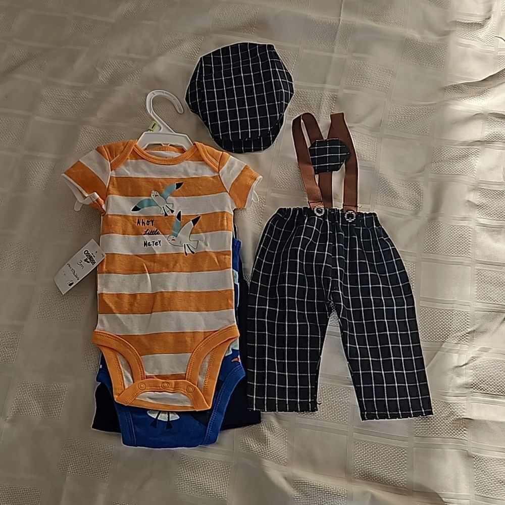 Carter's Baby Boy Newborn Bundle Oncies & Photo Shoot Outfit Navy Blue 3 Months